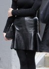 Ashley Greene In Sexy Leather mini skirt filming DKNY in New York